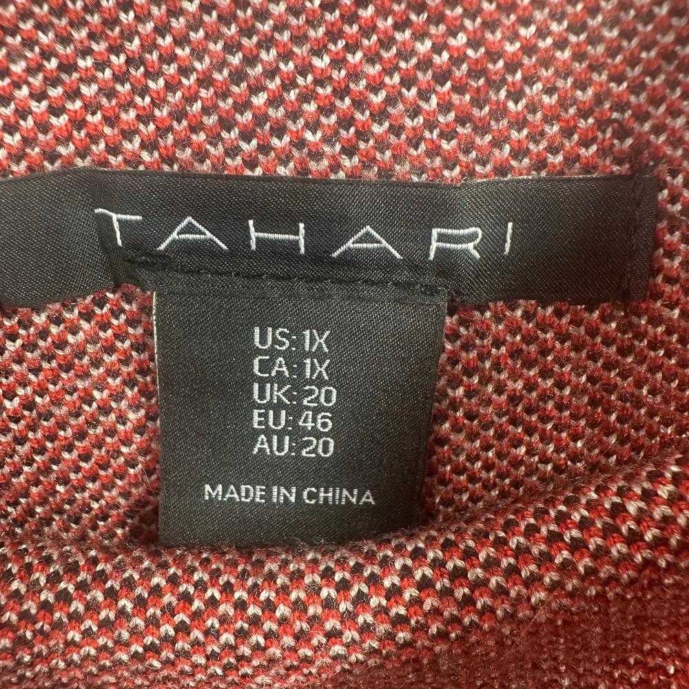 Tahari Sweater Womens 1X Red Black White Colorblock Mock Neck Knit Pullover - Picture 3 of 9